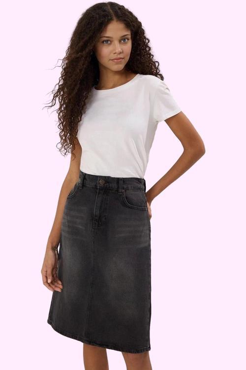 Kadın Denim Midi Etek Pamuk Yırtmaçlı A line Kalıp Rahat Günlük Yaz Aylarının Vazgeçilmezi