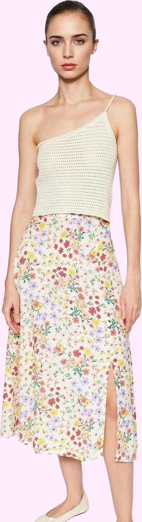 Kadın Viskoz Midi Boy A line Etek Casual Günlük Yaz Kullanımı İçin Yüksek Bel Modern Tasarım