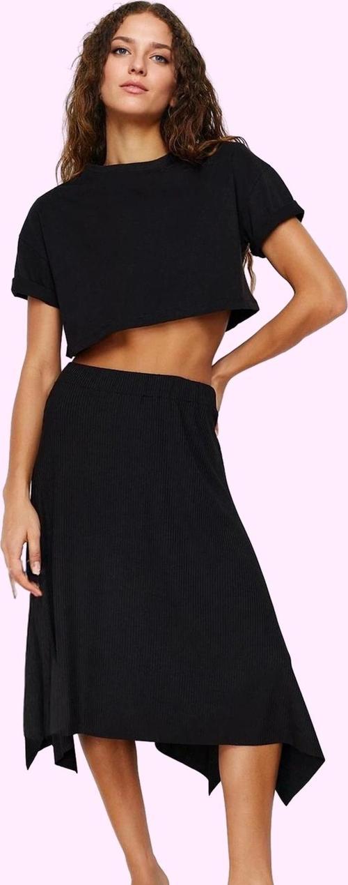 Kadın Yüksek Bel Midi Etek Zebra Desenli Asimetrik Kesim Örme Kumaş Günlük Kombin Hafta Sonu