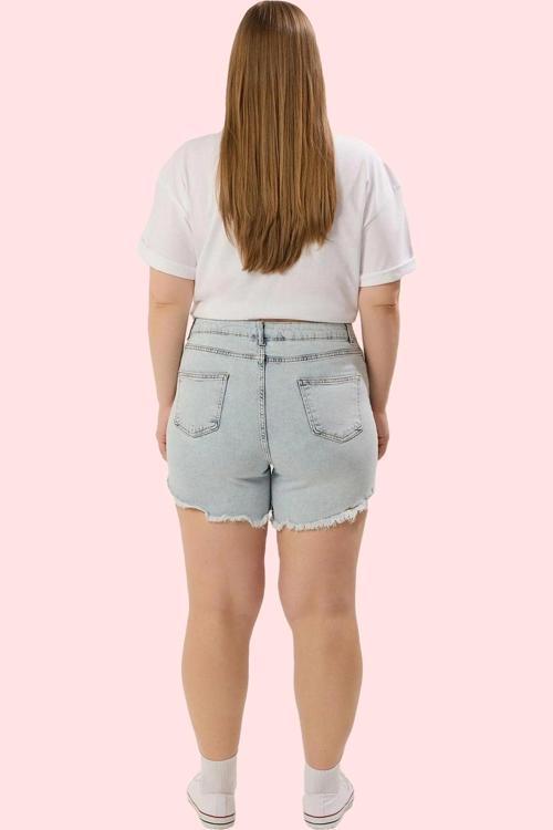 Kadın Yüksek Bel Esnek Pamuklu Denim Şort Buz Mavisi Casual Yaz Kombinleri Günlük Kullanım