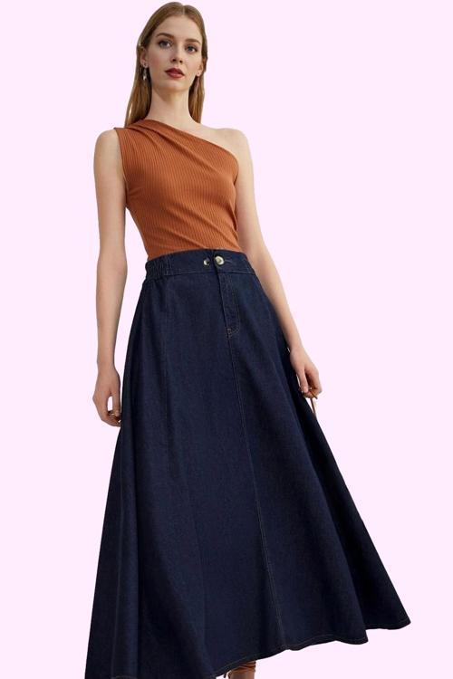 Kadın Denim Maxi Etek Pamuk Günlük ve Özel Günler İçin Hafta Sonu Yaz Aylarının Vazgeçilmezi