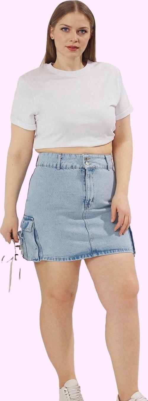 Kadın Pamuklu Denim Etek; Yüksek Bel Düz Desen Mini Boy Rahat Günlük Stil Kaliteli Malzeme