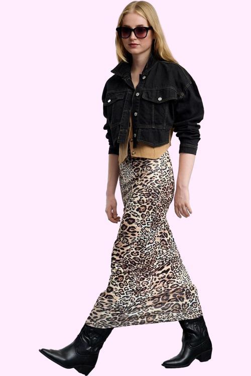 Kadın A line Maxi Etek Leopar Baskı Beli Lastikli Rahat Günlük Stil Yaz Aylarının Vazgeçilmezi