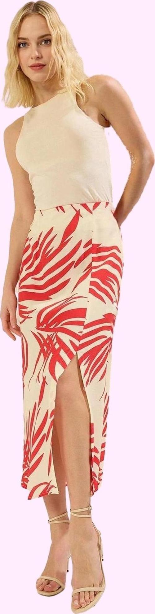 Kadın Yazlık Çok Etnik Desenli A line Midi Etek Yırtmaç Detaylı Rahat Kesim Günlük Kullanım