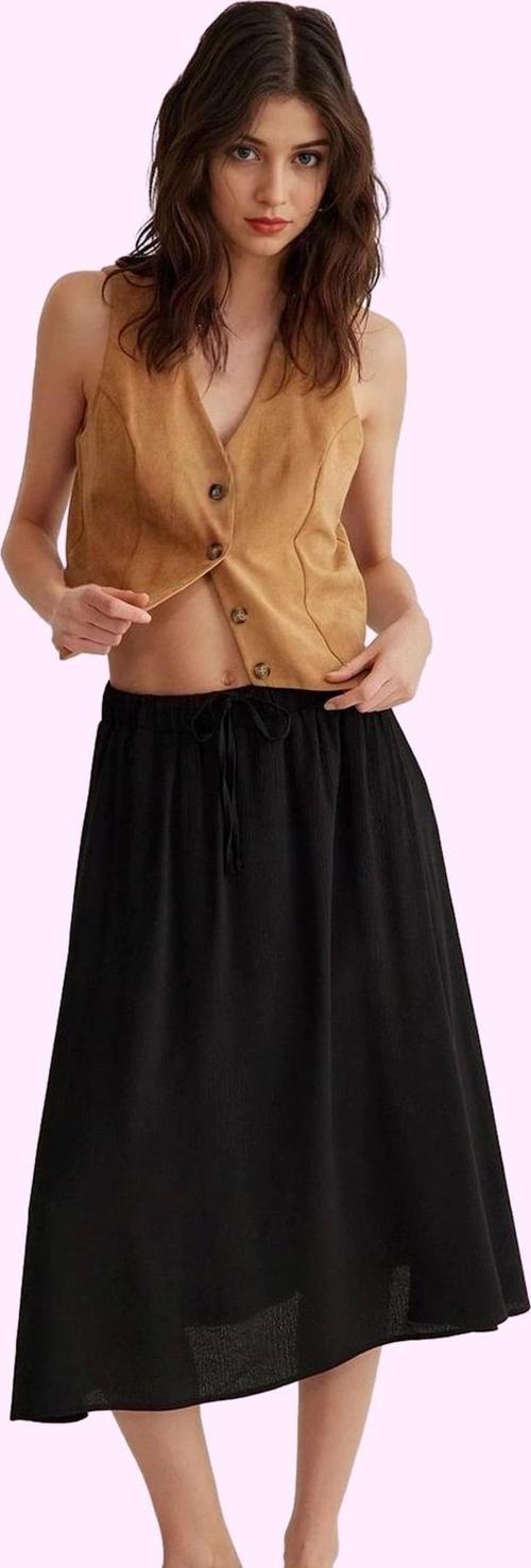 Kadın Crinkle Dokuma Etek Rahat Günlük Midi Boy Kloş Yazlık Hafta Sonu Yaz Aylarının Vazgeçilmezi