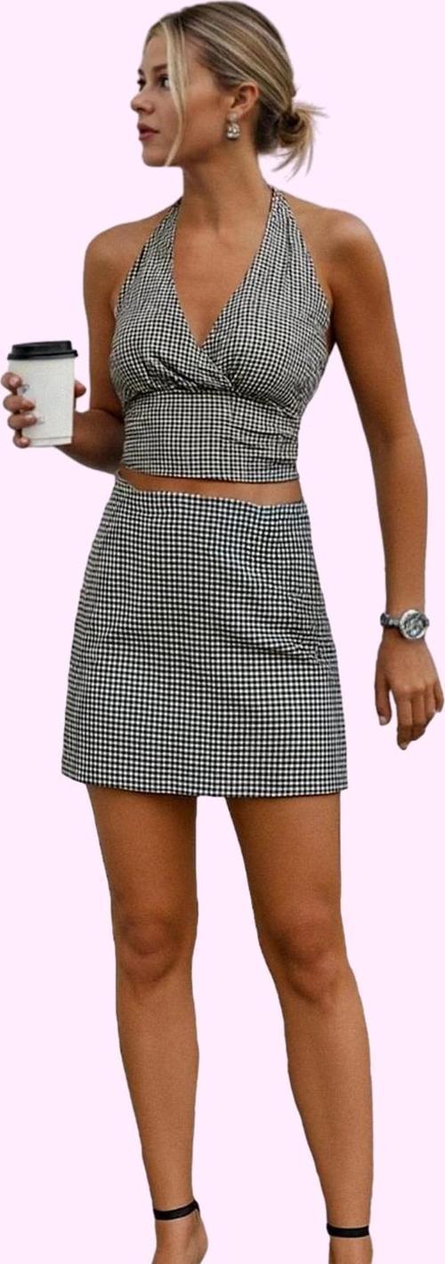 Kadın Slim Fit Kareli Mini Örme Etek Şort Detaylı Rahat Yazlık Günlük Kullanım Özel Günler