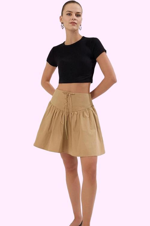 Kadın Gabardin Dokuma Kloş Mini Etek Yüksek Bel Rahat Günlük Hafta Sonu Yaz Aylarının Vazgeçilmezi
