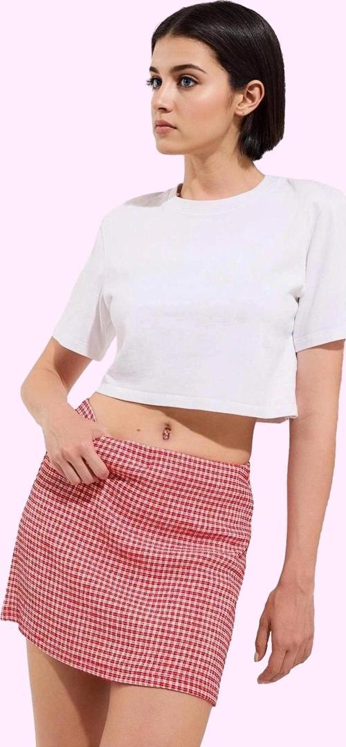 Kadın Slim Fit Kareli Mini Örme Etek Şort Detaylı Rahat Yazlık Günlük Kullanım Özel Günler