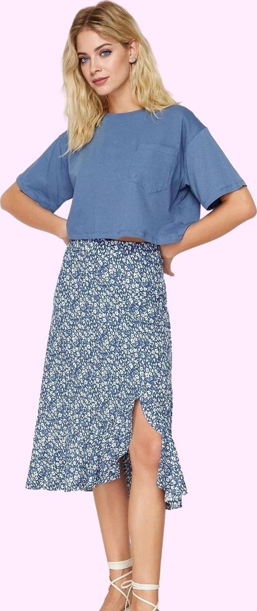 Kadın Yüksek Bel A line Midi Etek Çiçekli Desenli Örme Kumaş Rahat Yaz Aylarının Vazgeçilmezi