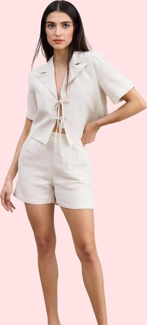 Kadın Keten Karışımlı Lastikli Bel Şort Rahat Yaz Günleri Günlük Kullanım Kaliteli Malzeme