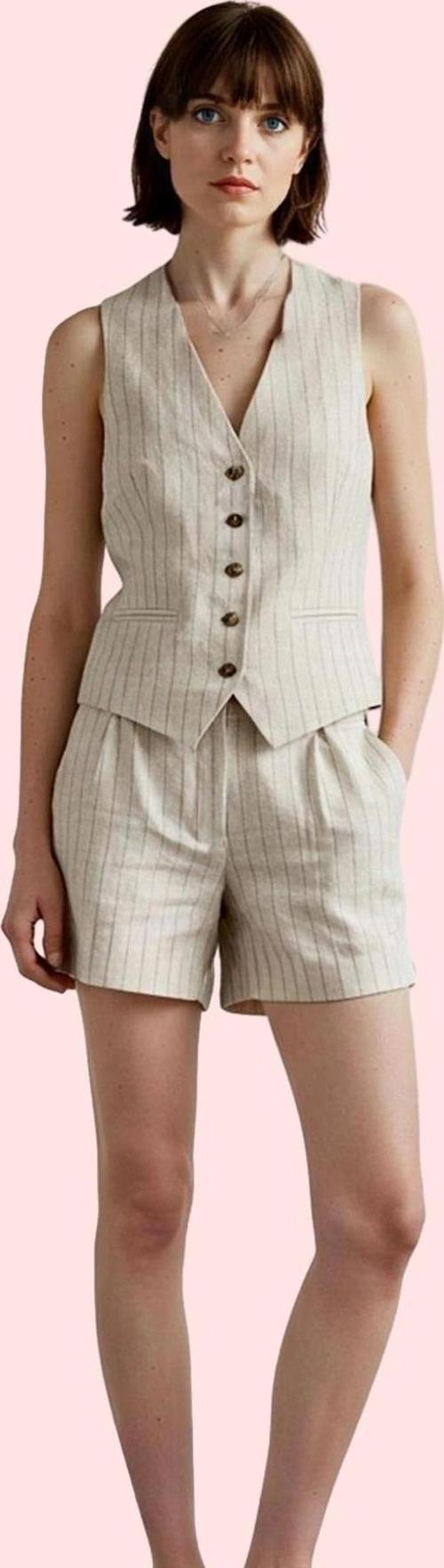 Kadın Çizgili Dokuma Şort Yüksek Bel Straight Siluet Rahat Günlük Kullanım Kaliteli Malzeme