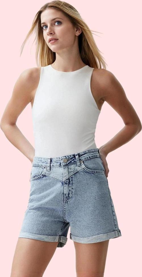 Kadın Pamuk Denim Şort Renk Günlük Kombinler İçin Yüksek Bel City Short Yaz Aylarının Vazgeçilmezi