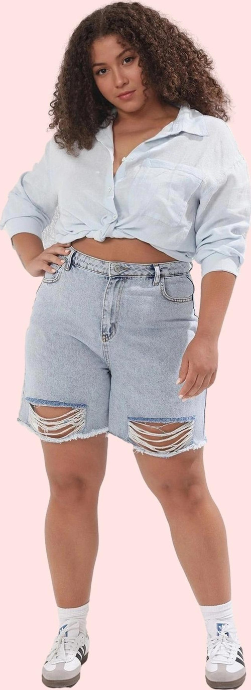 Kadın Büyük Beden Denim Şort Yüksek Belli Rahat ve Şık Günlük Hafta Sonu Dayanıklı Malzeme