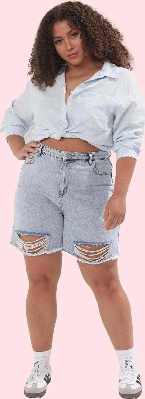 Kadın Büyük Beden Denim Şort Yüksek Belli Rahat ve Şık Günlük Hafta Sonu Dayanıklı Malzeme