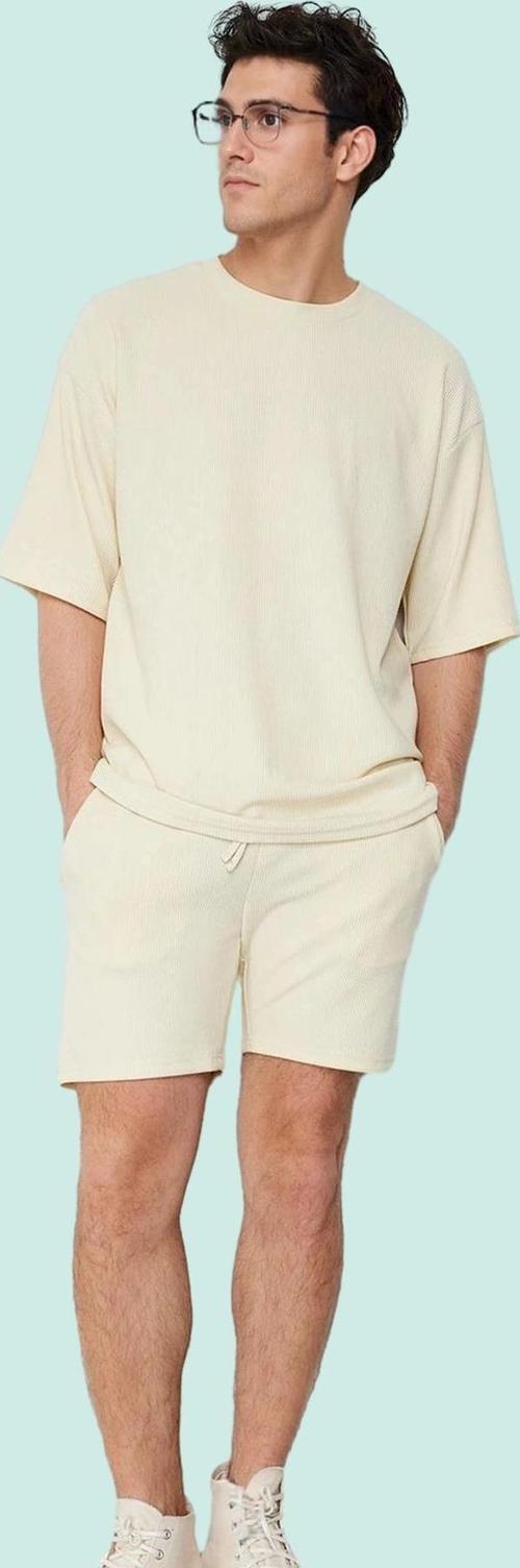 Erkek Rahat Kesim Şort; Polyester Elastan Dokulu Ottoman Kumaş Normal Bel Kısa Boy Günlük Kullanım