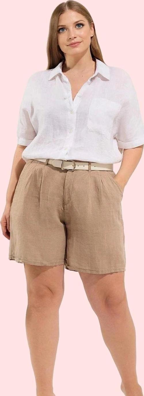 Kadın Keten Şort; Rahat Yüksek Bel Geniş Paça Yazlık Günlük Kullanım Yaz Aylarının Vazgeçilmezi