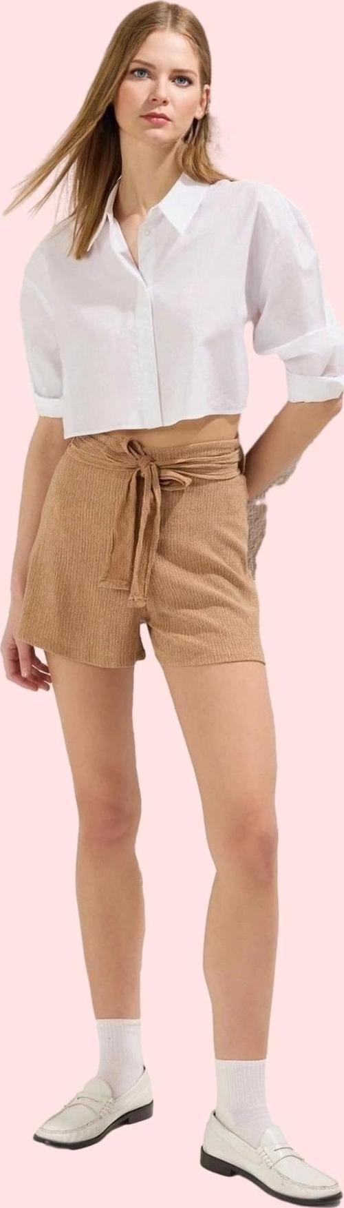 Kadın Bürümcük Dokuma Kısa Şort Bağlama Detaylı Rahat Günlük Yaz Hafta Sonu Modern Tasarım