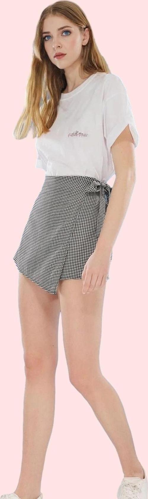 Kadın Ekose Desenli Yüksek Bel Şort Etek Kısa Boy Dokuma Kumaş Rahat Günlük Modern Tasarım