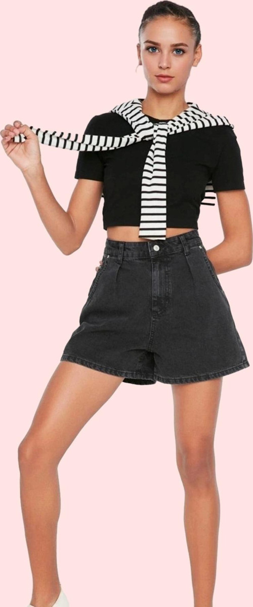 Kadın Yüksek Bel City Short Denim Şort Pamuklu Renk Günlük Kullanım için İdeal Özel Günler