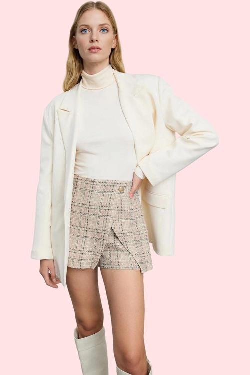 Kadın Pamuklu Tüvit Dokuma Şort Etek Kemer Detayı Casual Tarz Günlük Kullanım Modern Tasarım
