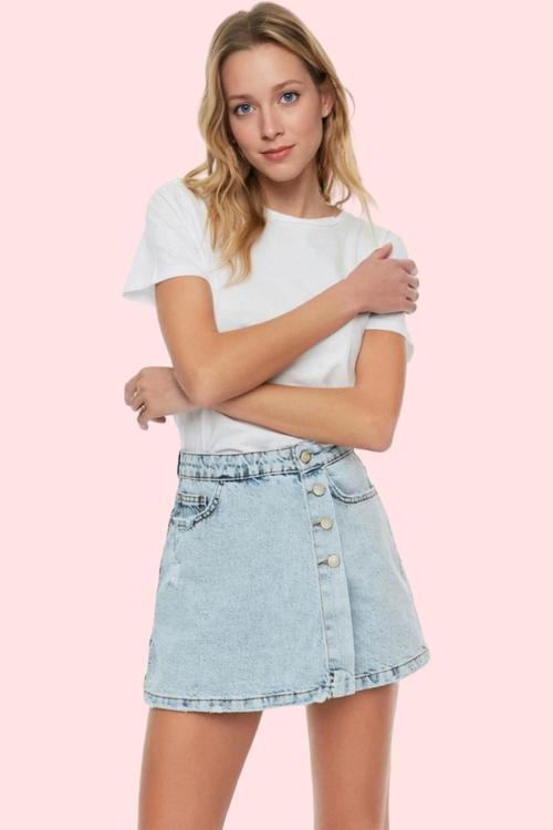 Kadın Pamuklu Denim Şort Etek Parça Boya Casual Stil Yüksek Bel Yaz Aylarının Vazgeçilmezi