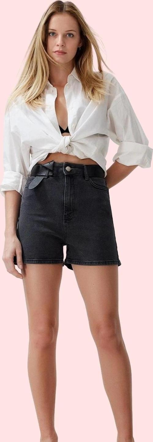 Kadın Denim Şort Yüksek Bel Boru Paça City Kalıp Rahat Günlük Hafta Sonu Dayanıklı Malzeme