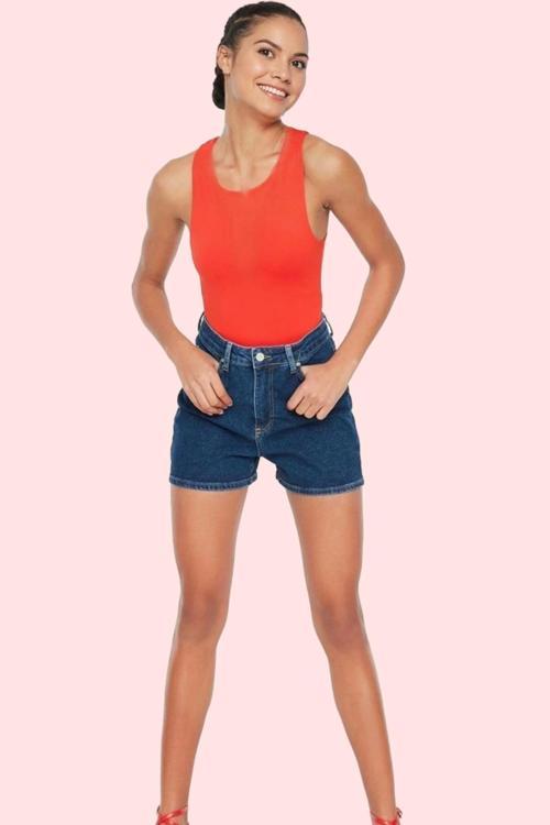 Kadın Denim Şort Yüksek Bel Boru Paça City Kalıp Rahat Günlük Hafta Sonu Dayanıklı Malzeme