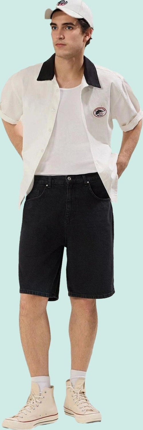 Erkek Pamuk Denim Şort; Rahat Geniş Paça Fermuarlı Yazlık Günlük Kullanım Kaliteli Malzeme