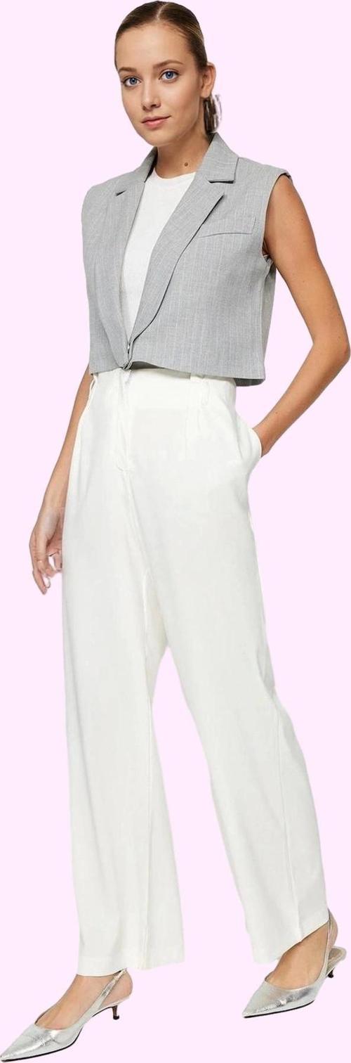 Kadın Yüksek Bel Geniş Paça Pantolon Polyester Dokuma Kumaş Günlük Şıklık Kaliteli Malzeme