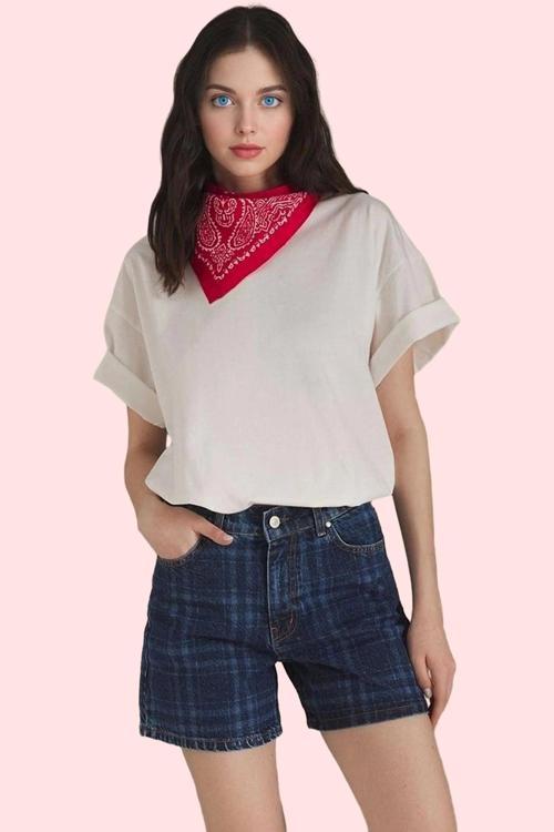 Kadın Kısa Boy Denim Şort Pamuk Nefes Alan Kumaş Rahat Günlük Hafta Sonu Dayanıklı Malzeme