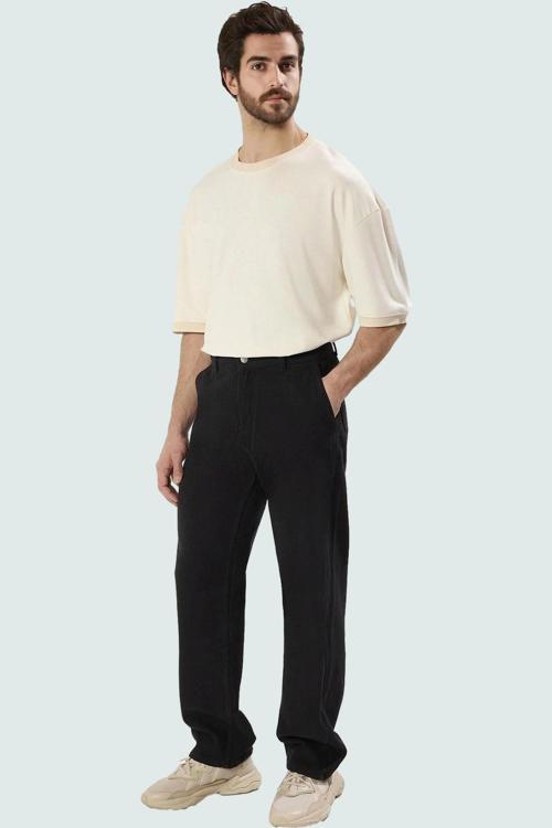 Erkek Pamuklu Gabardin Pantolon Düz Desen Geniş Paça Günlük Ve Rahat Yaz Aylarının Vazgeçilmezi
