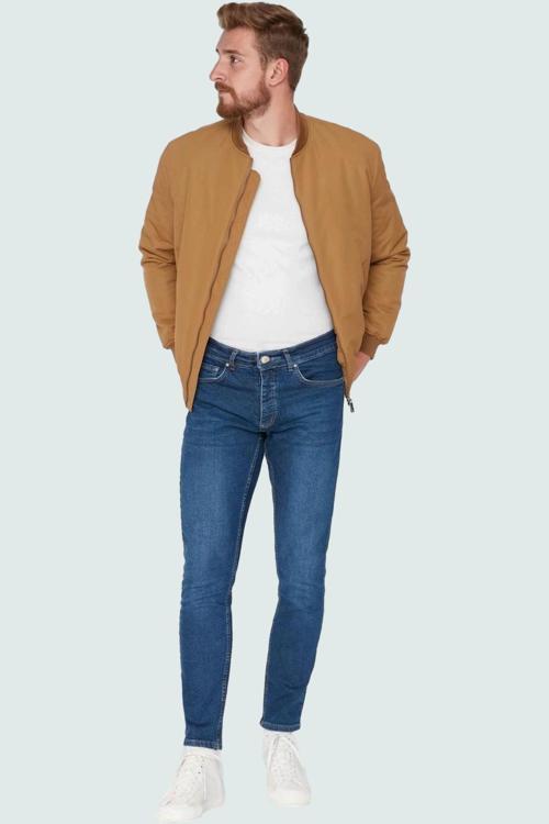 Erkek Günlük Kullanım İçin Pamuklu Esnek Denim Kot Pantolon Dar Paça Slim Fit Modern Tasarım
