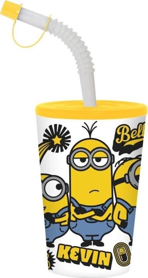 340 cc Lisanslı Kevin Minions Desenli Körüklü Pipetli PP Bardak
