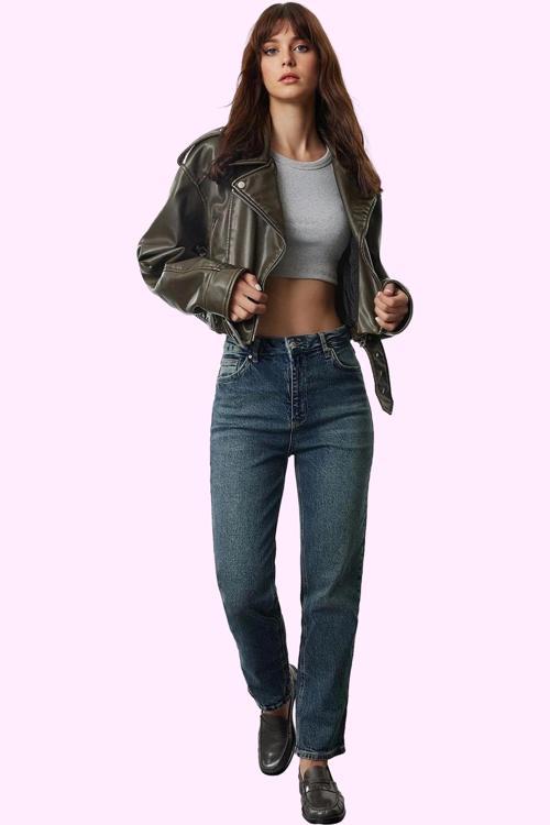 Kadın Straight Jean Pantolon Yüksek Bel Rahat Kesim Günlük Kullanım Yaz Aylarının Vazgeçilmezi