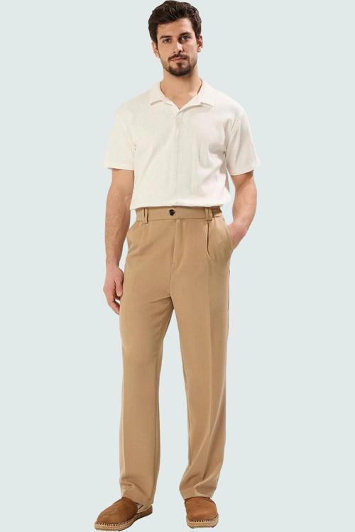 Erkek Casual Dokuma Pantolon; Renk Regular Boy Geniş Paça Finike Yaz Aylarının Vazgeçilmezi