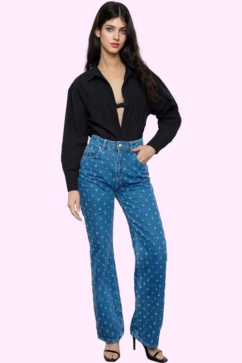 Kadın Denim Pamuk Uzun Boy Yüksek Bel Wide Leg Jean Pantolon Günlük Kullanım Modern Tasarım