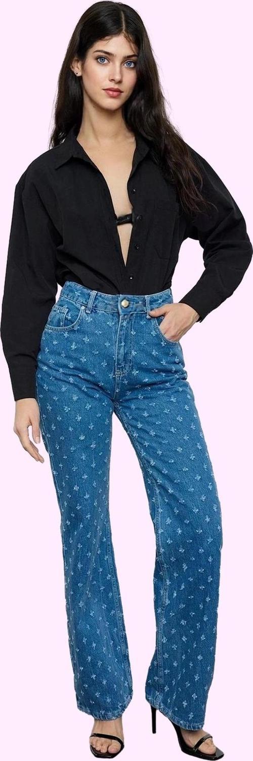 Kadın Denim Pamuk Uzun Boy Yüksek Bel Wide Leg Jean Pantolon Günlük Kullanım Modern Tasarım