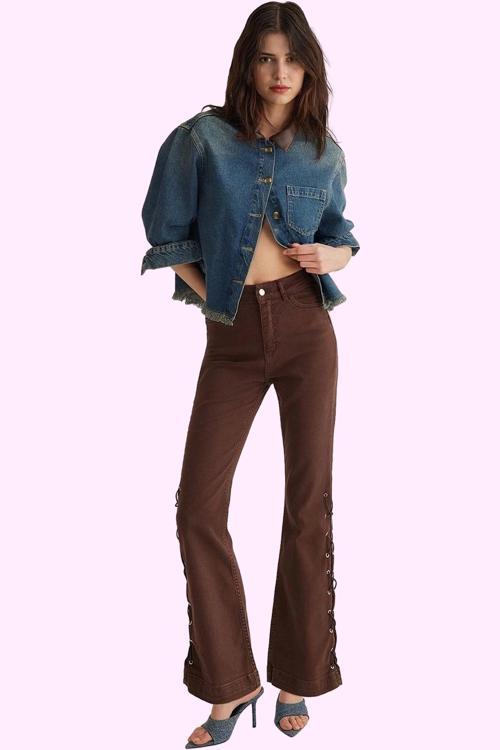 Kadın Denim Flare Pantolon Yüksek Bel Rahat Esnek Günlük Kombinler Yaz Aylarının Vazgeçilmezi