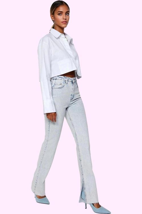 Kadın Denim Flare Jean Yüksek Bel 5 Cep Esnek Günlük Ve Şık Kombinler Yaz Aylarının Vazgeçilmezi