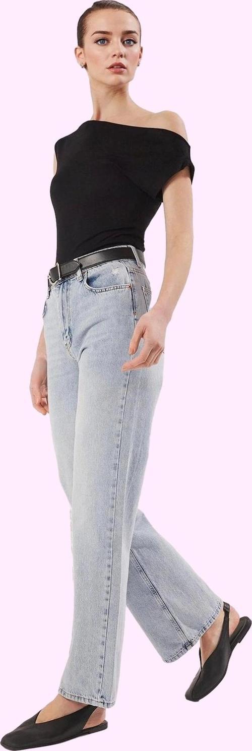 Kadın Pamuk Denim Jean Pantolon Yüksek Bel Geniş Paça Düz Desen Günlük Stil Modern Tasarım