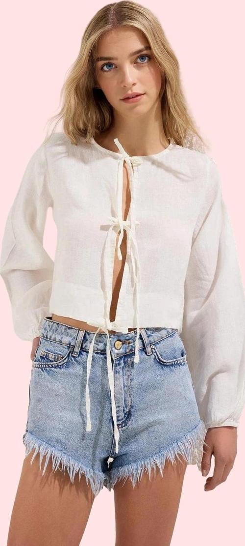 Kadın Keten Crop Gömlek Basic Siluet Fitted Kalıp Rahat Yaz Kombinleri Stilin Buluştuğu Yer