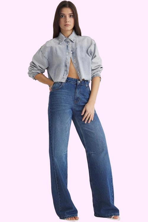 Kadın Pamuk Denim Wide Leg Pantolon Günlük Kullanım İçin Rahat Kalıp Yaz Aylarının Vazgeçilmezi