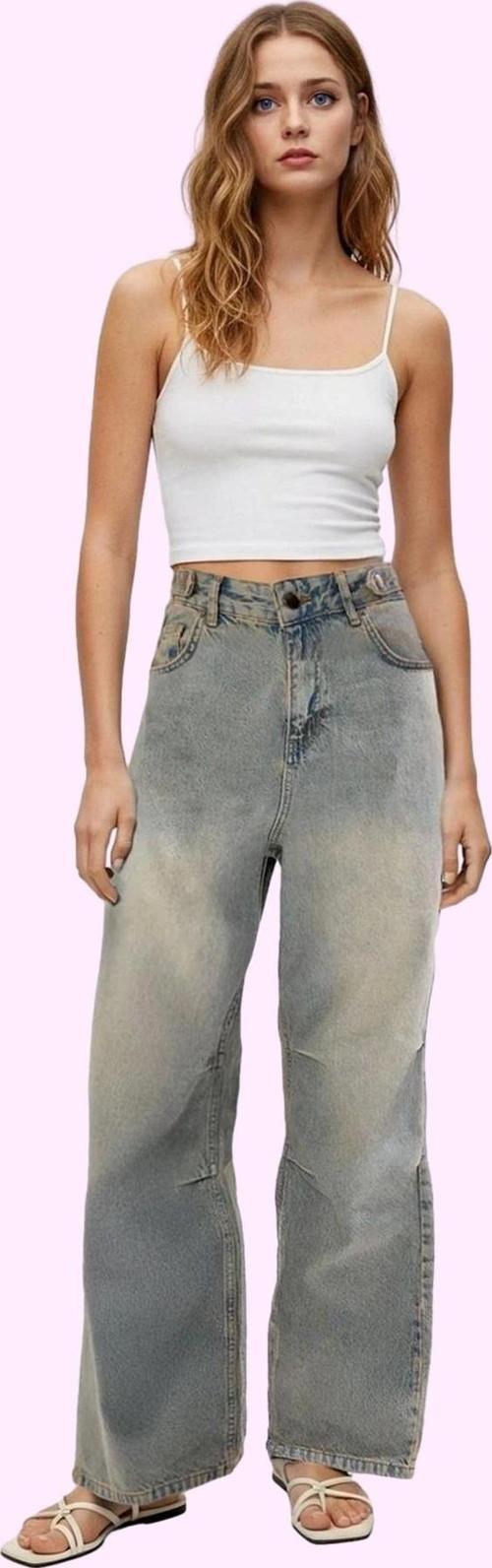 Kadın Pamuk Denim Baggy Jean Pantolon Yüksek Bel Geniş Paça Günlük Stil Yaz Aylarının Vazgeçilmezi