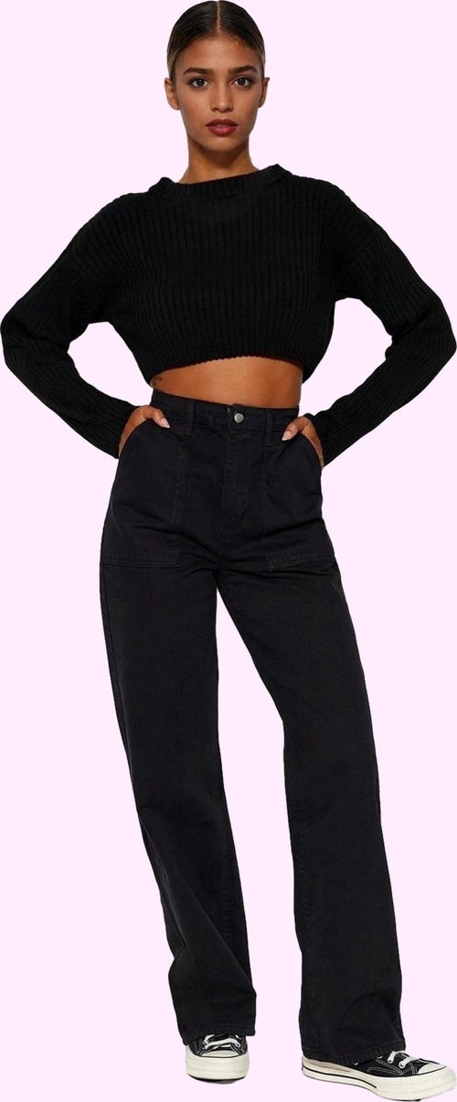 Kadın Pamuk Denim Jean Pantolon Basic Yüksek Bel Geniş Paça Yaz Aylarının Vazgeçilmezi