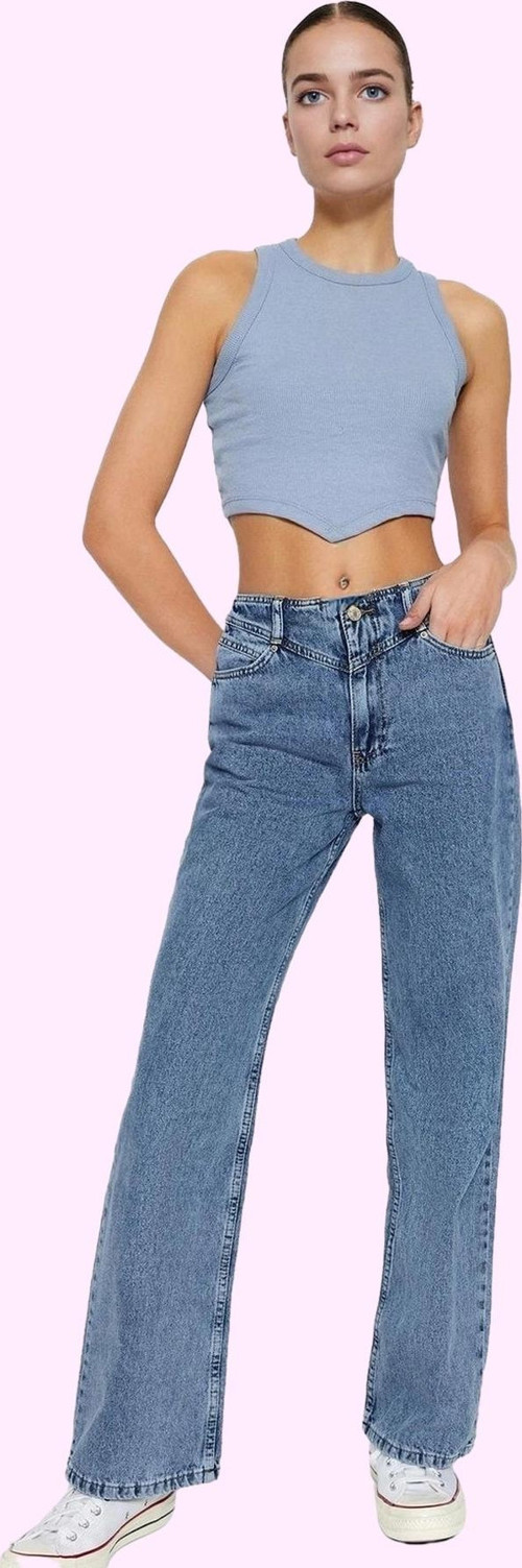 Kadın Pamuk Denim Jean Yüksek Bel Geniş Paça Günlük ve Şık Stil Yaz Aylarının Vazgeçilmezi