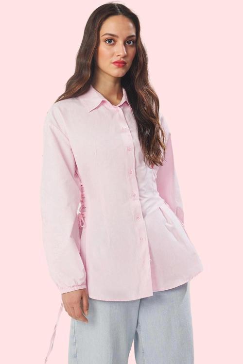 Kadın Pamuk Polyester Terrycotton Kumaş Gömlek Düz Desen Yaka Fitted Kalıp Günlük Şıklık Hafta Sonu