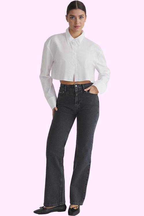 Kadın Pamuk Denim Jean Yüksek Bel Geniş Paça Günlük ve Şık Stil Yaz Aylarının Vazgeçilmezi