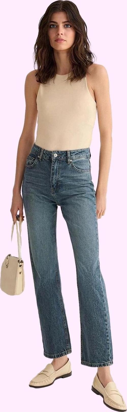 Kadın Straight Jean Pantolon Yüksek Bel Pamuk Günlük Şıklık Hafta Sonu Yaz Aylarının Vazgeçilmezi