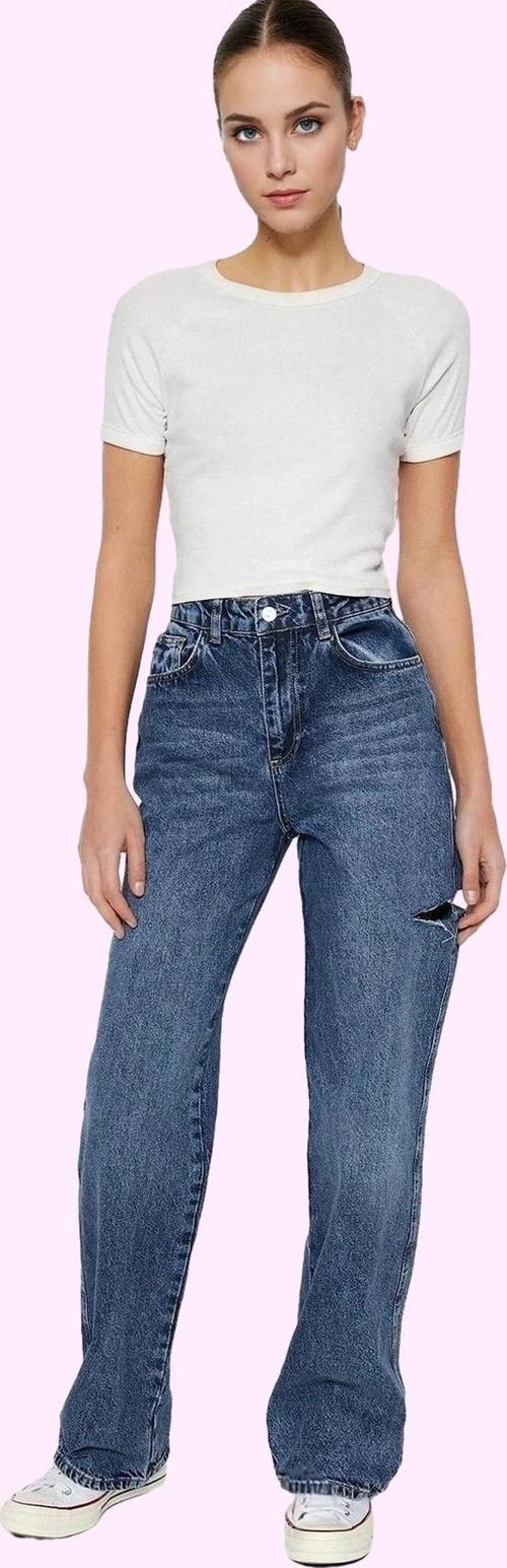 Kadın Pamuk Rigid Dokuma Uzun Boy Jean Yüksek Bel Wide Leg Günlük Kullanım Kaliteli Malzeme