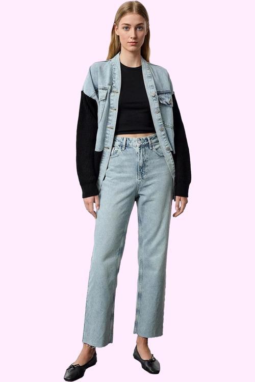 Kadın Pamuk Denim Straight Jean Pantolon Yüksek Bel Günlük Casual Yaz Aylarının Vazgeçilmezi